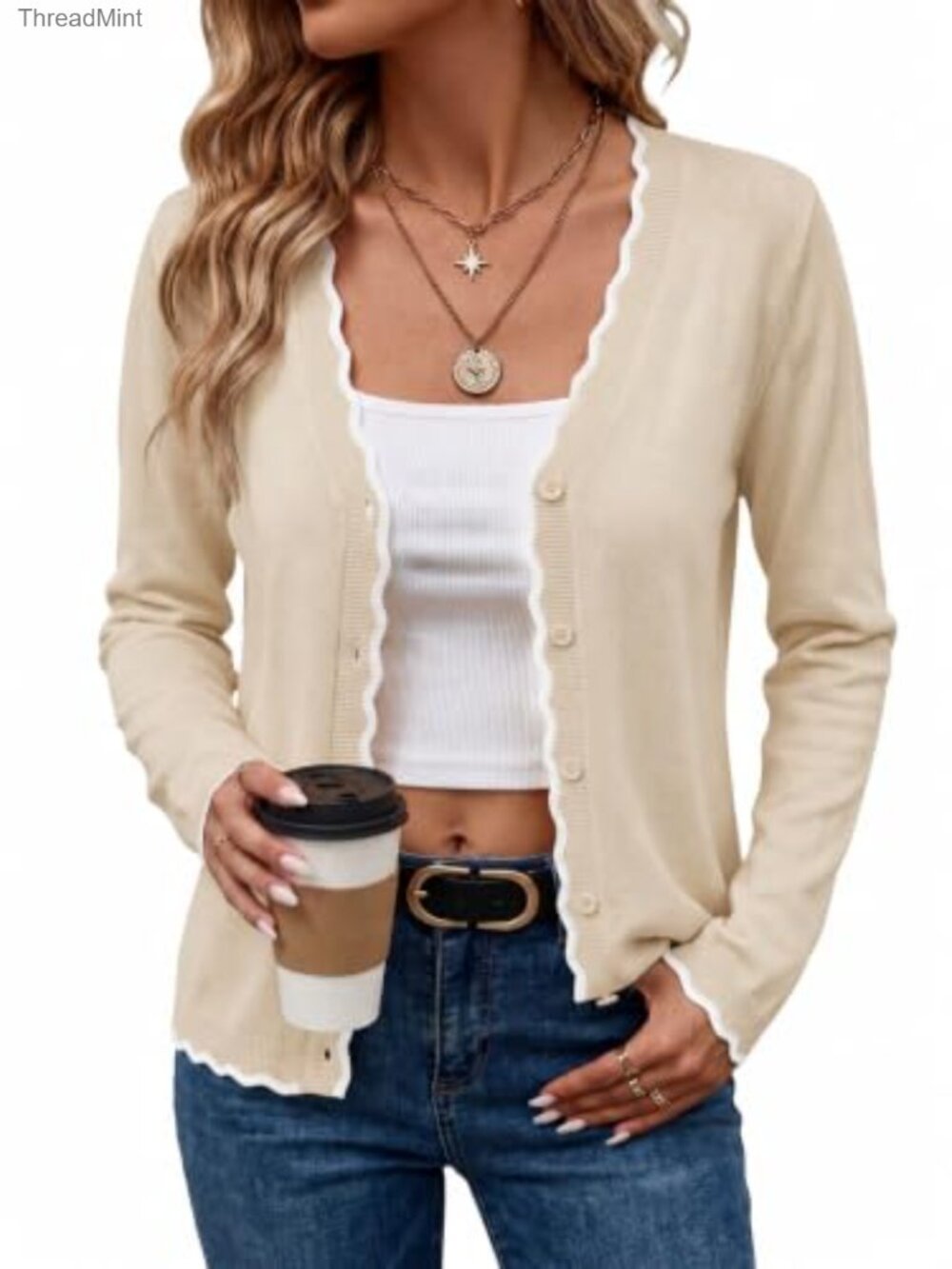 Women's Lightweight Button Down V-Neck Knit Cardigan Loose Fit Long Sleeve